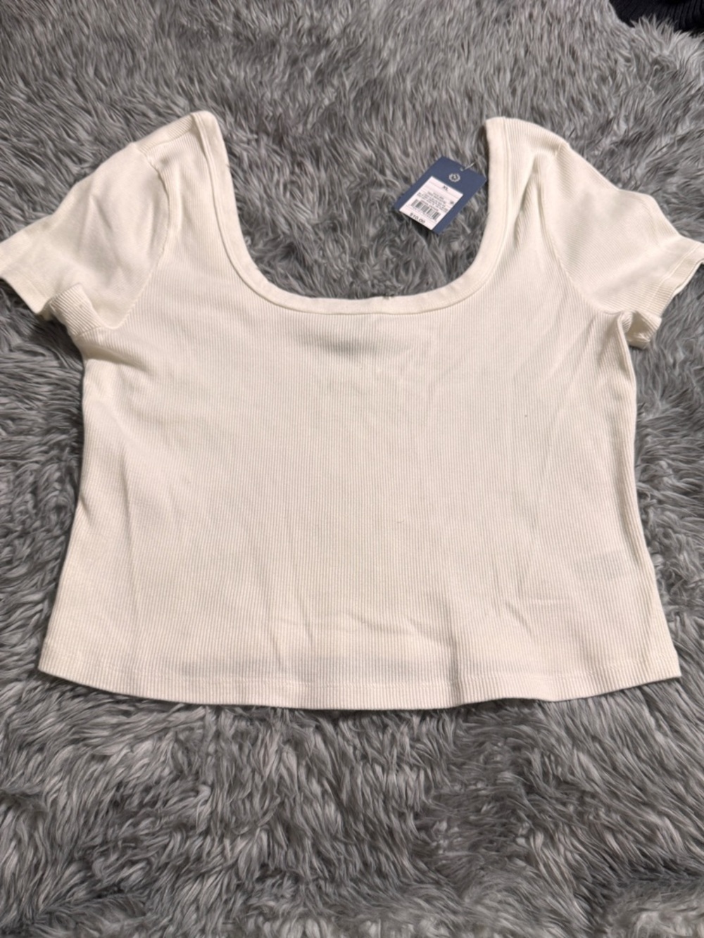 Scoop Neck Ribbed Crop Top - Cream color